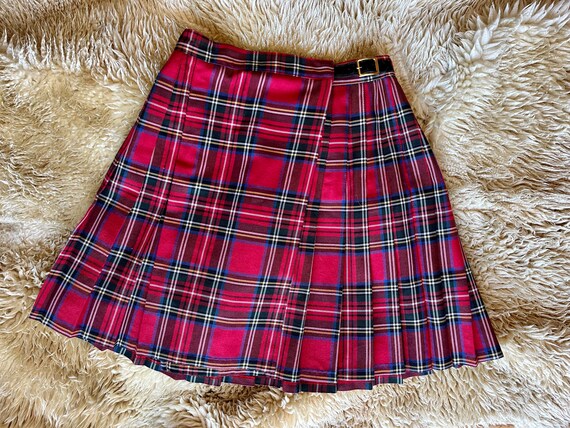 1990s Red Plaid Pleated Skirt - image 9