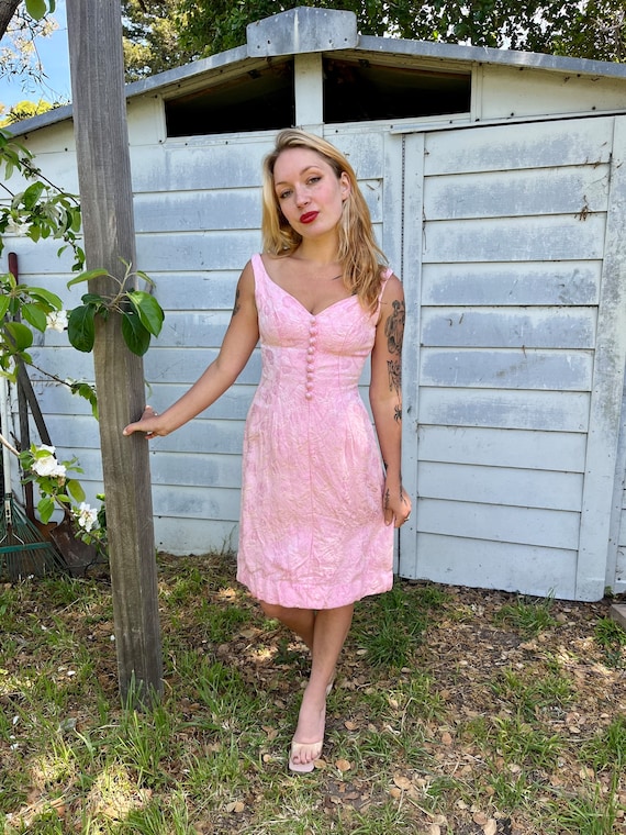 1960s Pink Brocade Cocktail Dress