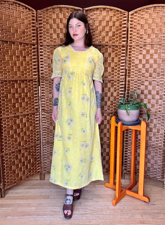 1960s Yellow Floral Maxi Dress - image 7