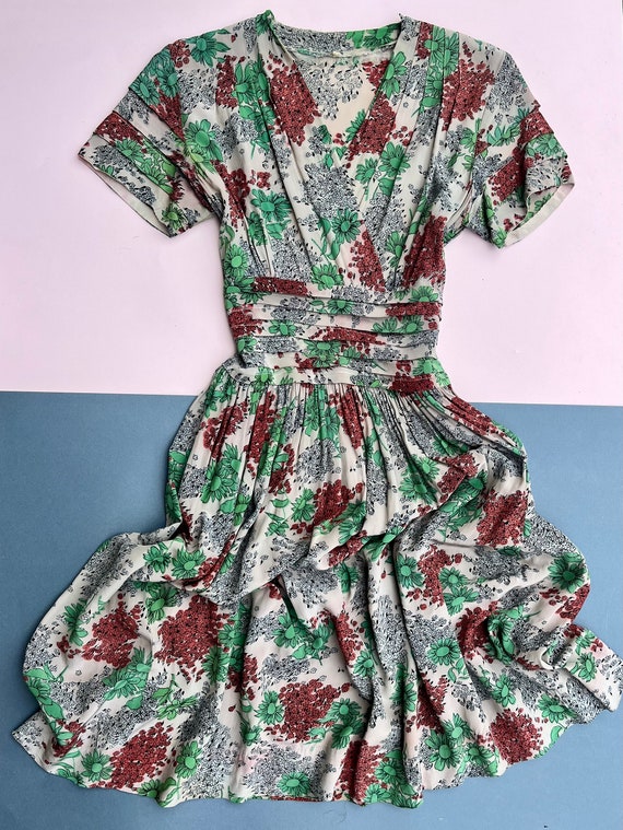 As Is 1940s Floral Rayon Dress - image 1