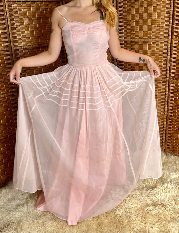 1940s Baby Pink Tulle Gown