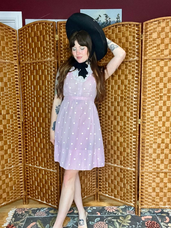 1970s baby pink and white polka dot dress - image 2