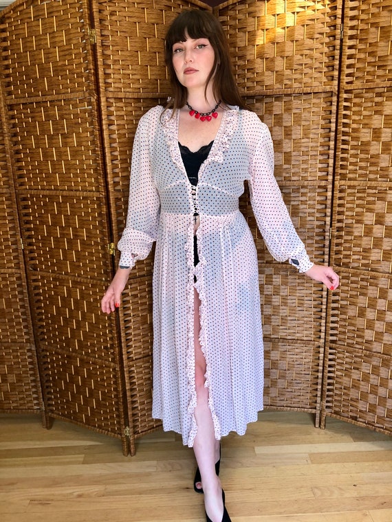 1940s polka dot puff sleeve robe dress