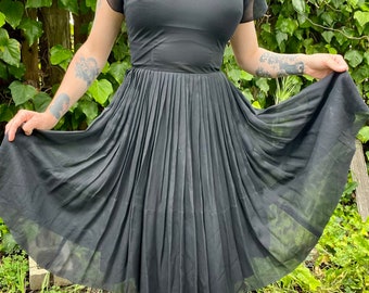 1950s Black Chiffon Fit and Flare Dress
