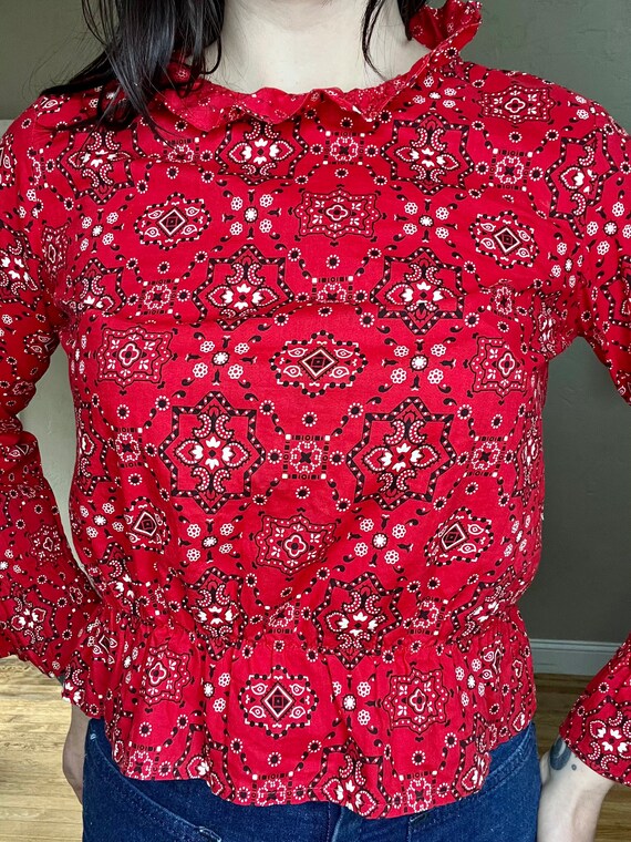 1960s 1970s Red Paisley Western Blouse - image 4