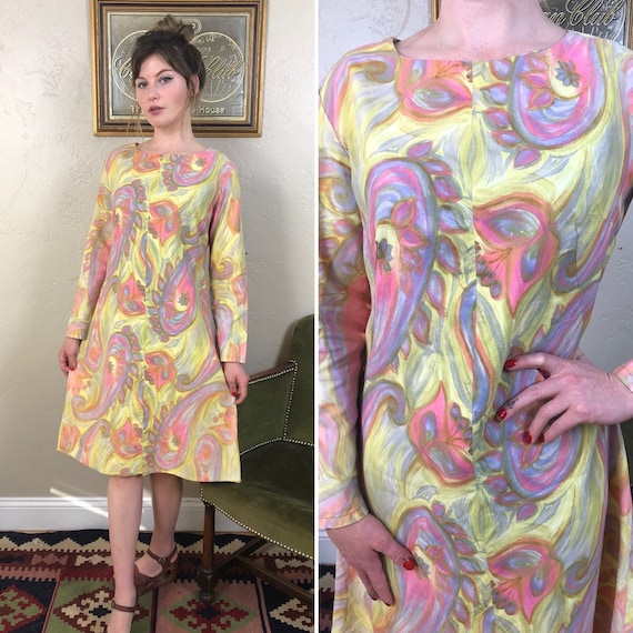 Medium 1960s pastel paisley dress - image 1