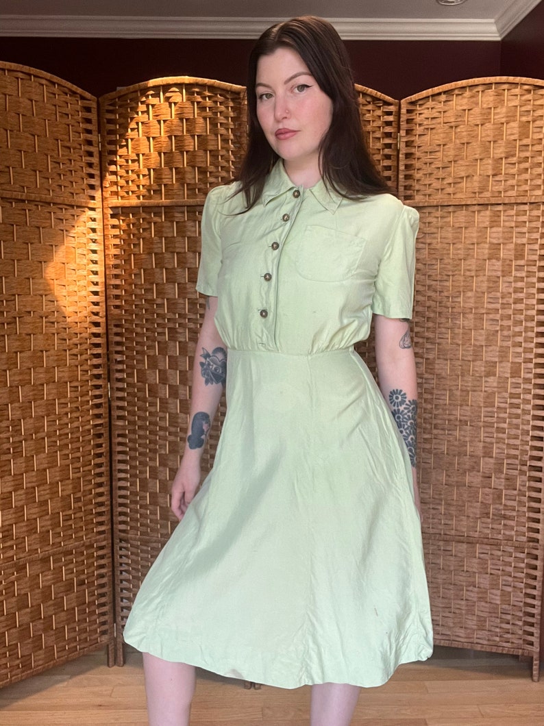 1940s Green Apple Puff Sleeve Dress image 6