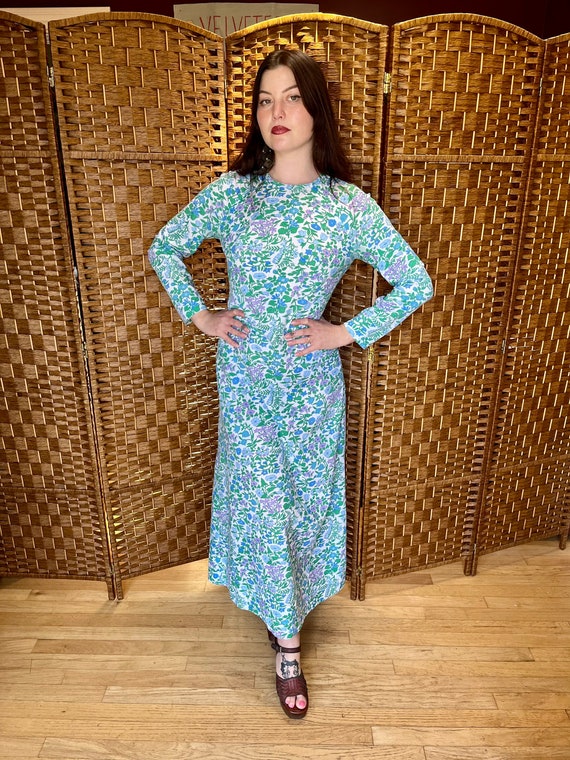 1970’s vibrant floral maxi dress with unique wrap design