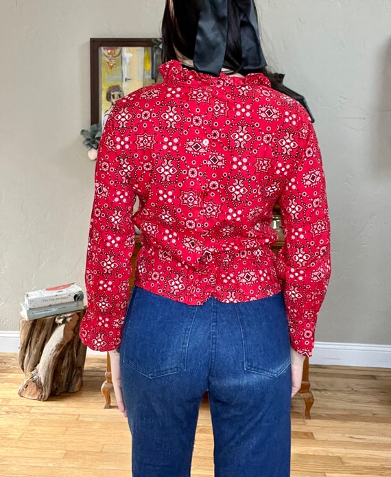 1960s 1970s Red Paisley Western Blouse - image 10
