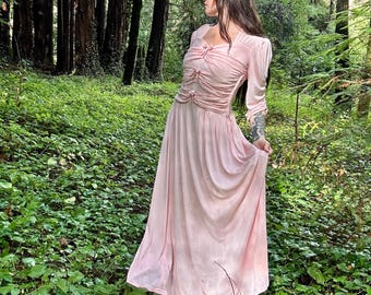 rayon jersey dress 1940s Pink Bow Gown Womens dresses