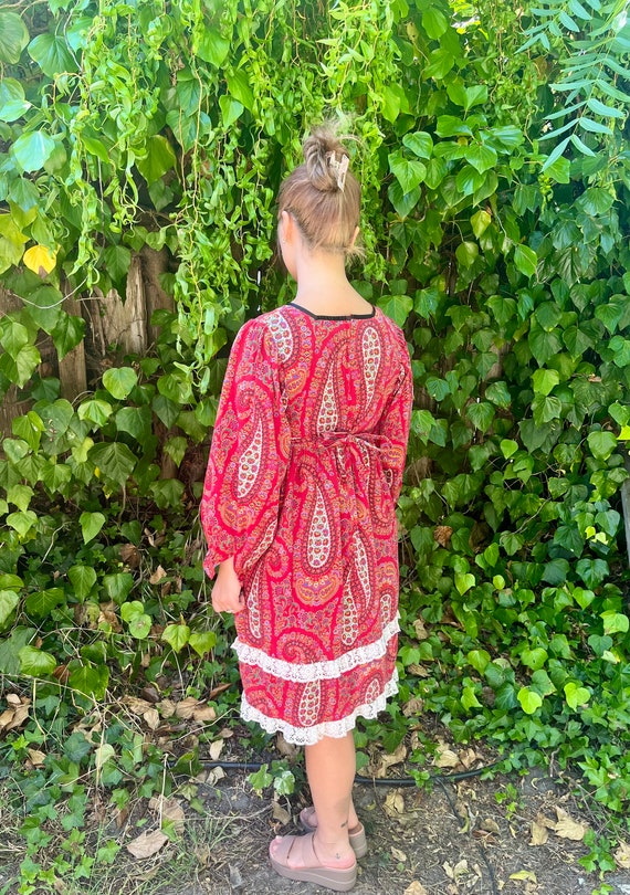 1970s Red Paisley Prairie Dress - image 4