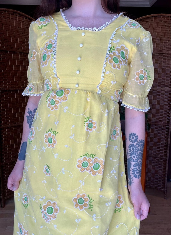 1960s Yellow Floral Maxi Dress - image 5