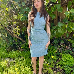 1960s blue daisy eyelet lace dress