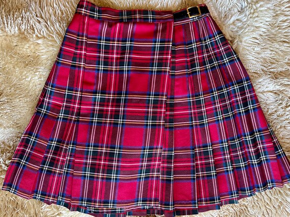 1990s Red Plaid Pleated Skirt - image 7