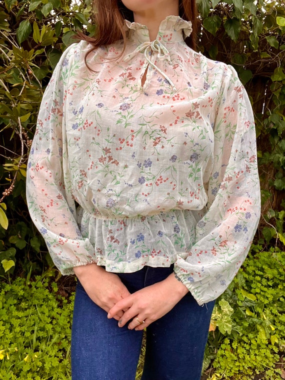 1970s Mister Marty Floral Balloon Sleeve Blouse - image 2