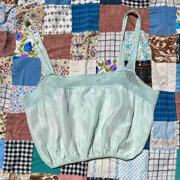 1930s 1940s Light Blue Camisole with Swiss Dot Lace