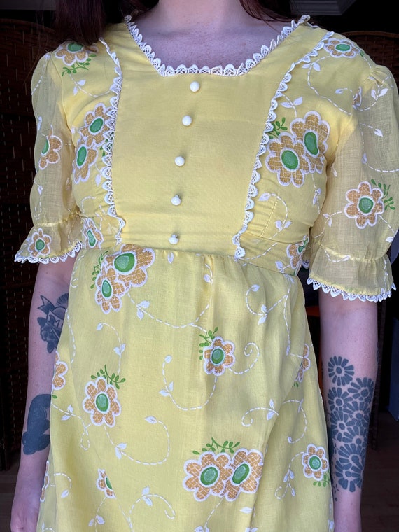 1960s Yellow Floral Maxi Dress - image 10