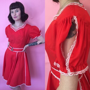 Kate Schorer Original Candy Apple Red Square Dancing Dress/1970s Dress/patio dress