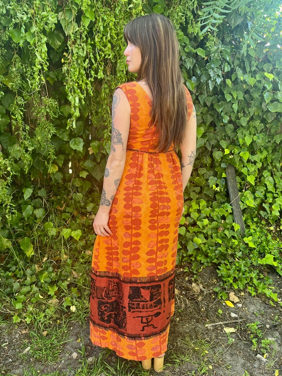 S/M 1970s Alfred Shaheen Novelty Print Maxi Dress - image 8