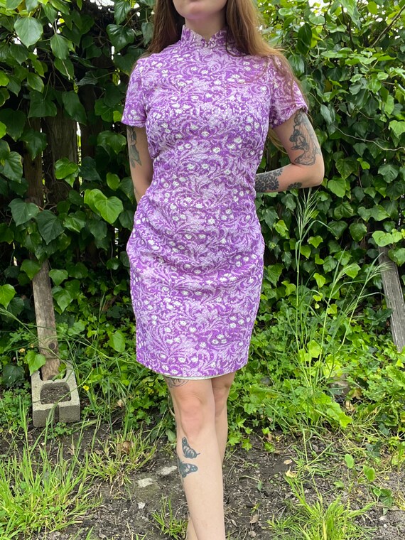 1960s Purple Eyelet Cheongsam