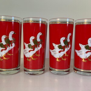 Vintage Culver Christmas Geese Highball Glasses, Culver Holiday Tumblers, Mid Century Culver Barware