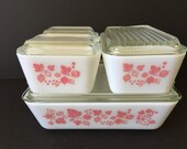 Vintage Pyrex Pink Gooseberry Refrigerator Set, Pyrex Pink Oven Casserole Set, Pyrex Collector Gift, 1950 39 s Kitchen Decor