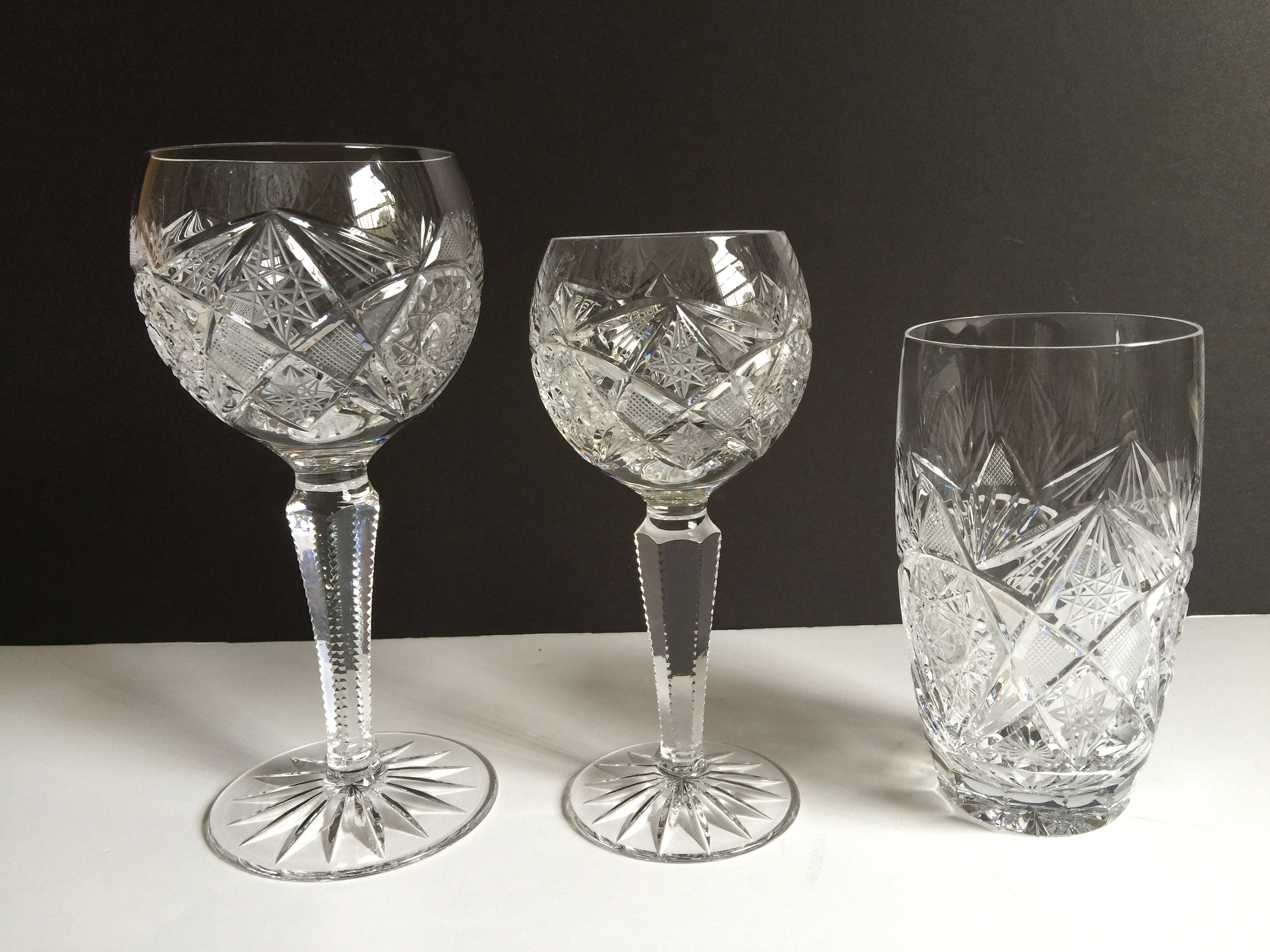 1960's Vintage Hand-Cut Colored Lead Crystal Liqueur Glasses