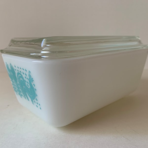 Vintage Pyrex Amish Butterprint Refrigerator Dish, Pyrex Turquoise Fridgie, Amish Butterprint Casserole Dish, Pyrex Storage Dish