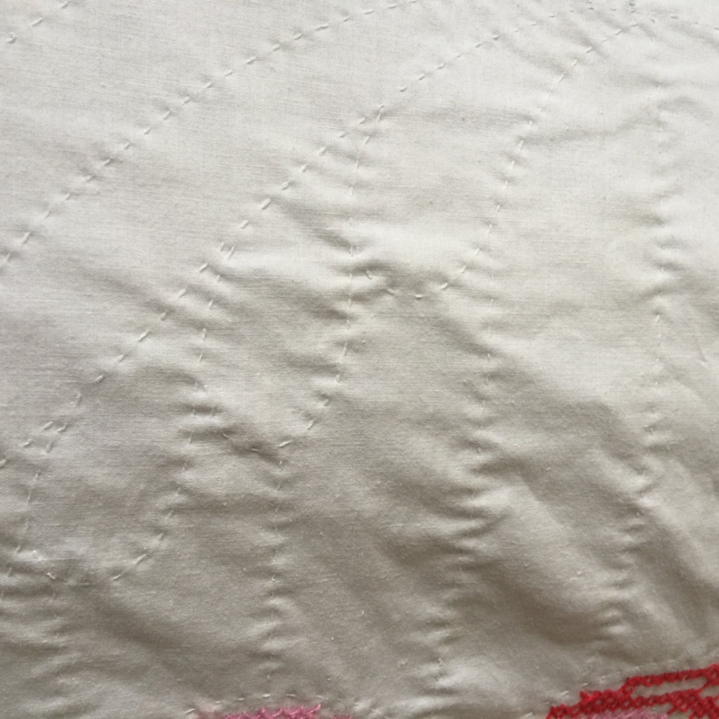 Hand Stitched Floral Bedspread Hand Quilted Bed Linens Handmade Quilted Bed Coverlet Vintage Cross Stitch Bedspread
