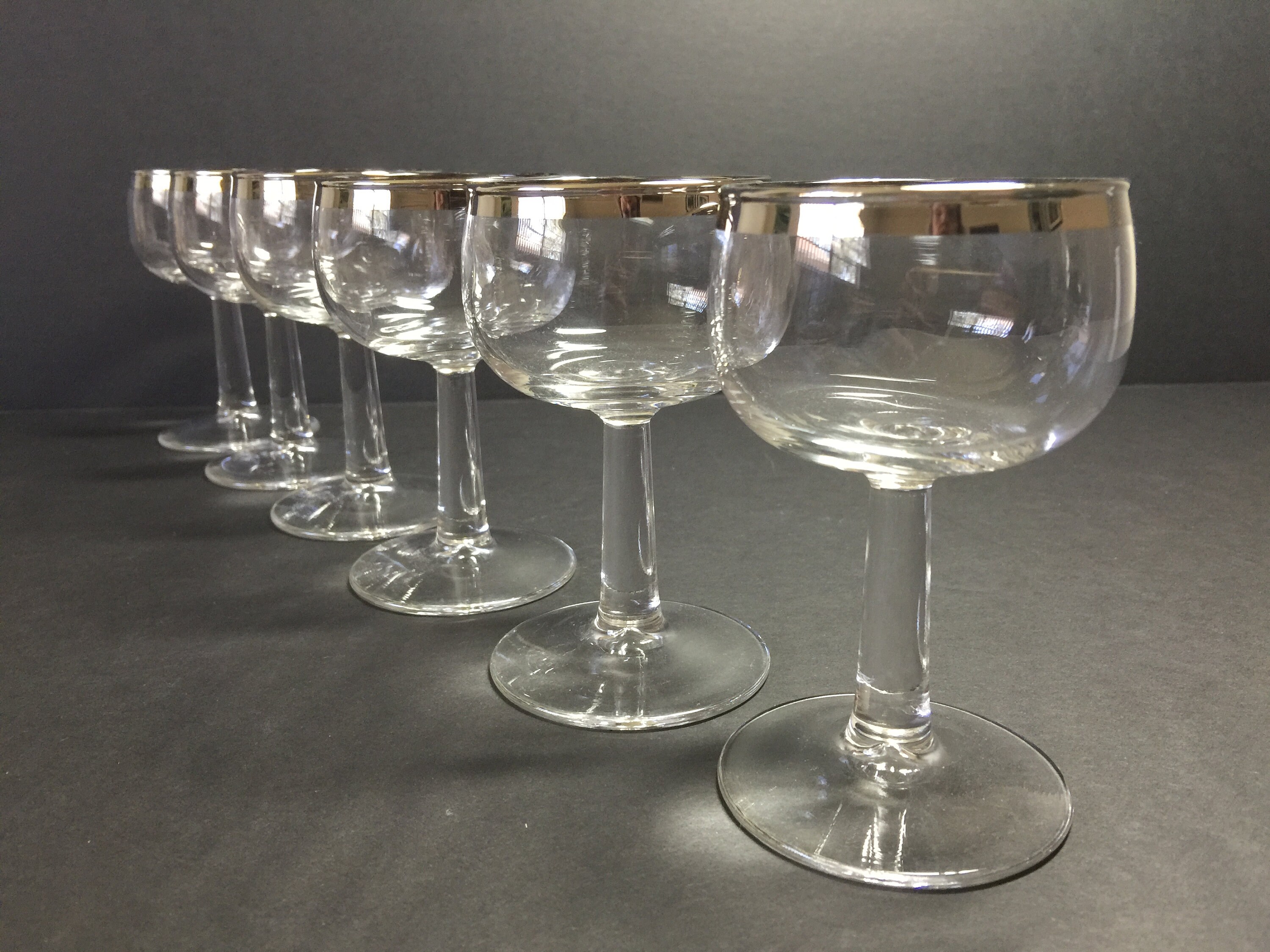 Vintage Italian Wine Glasses with Decorative Silver Rim; a Pair For