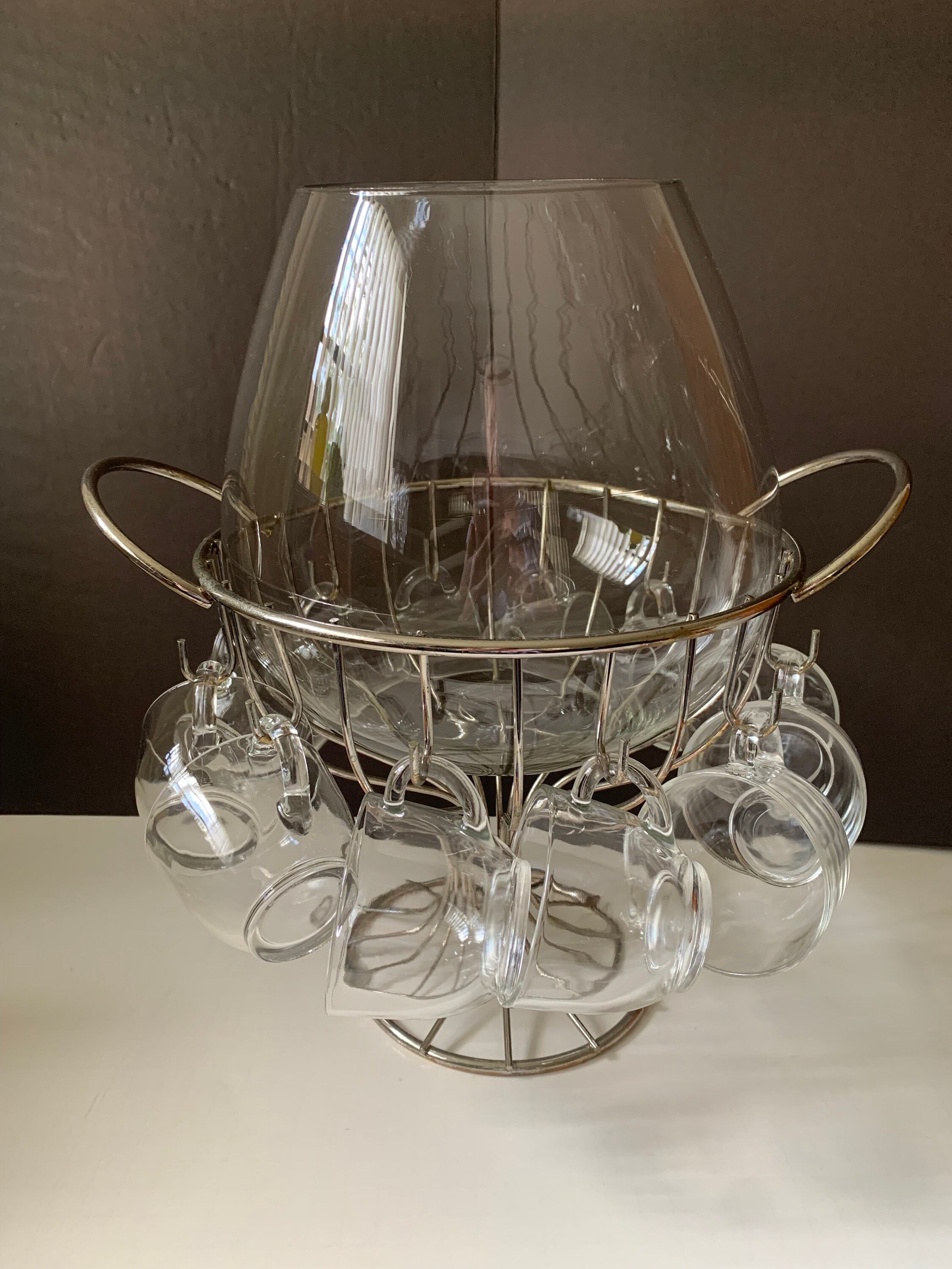 Vintage Mid Century Punch Bowl Set, Modern Egg Shaped Punch Bowl, Modern Servingware