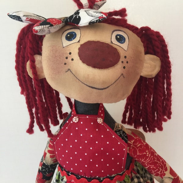 Handcrafted OOAK Art Doll, Original Soft Sculpture Girl Doll, Handmade Primitive Folk Art Doll