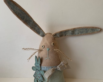 Handmade Primitive Easter Bunny, Prim Easter Rabbit Decoration, Shabby Easter Shelf Sitter, OOAK Prim Easter Centerpiece, Nursery Decor