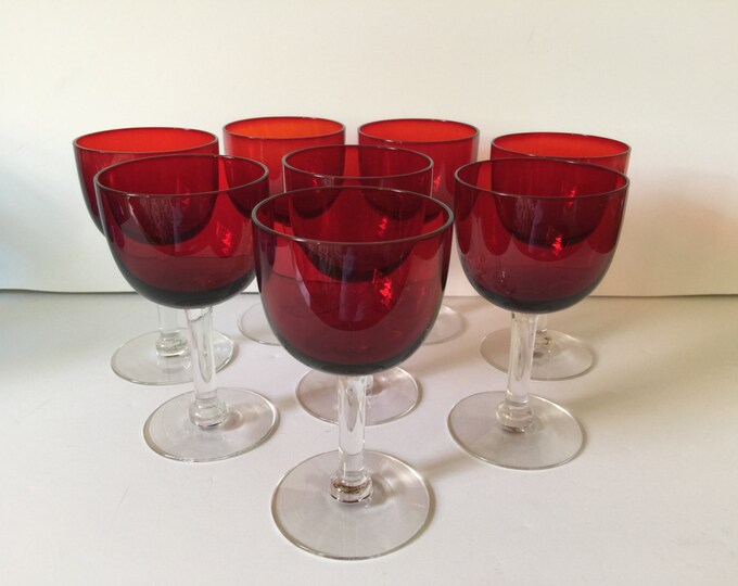Mid Century Modern Ruby Red Wine Glasses Vintage Red Etsy