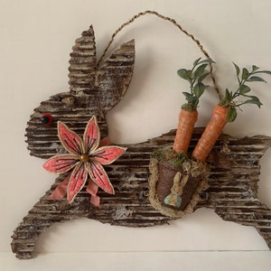 Handcrafted Easter Bunny Wall Hanging, OOAK Original Design Easter Rabbit Wall Decor