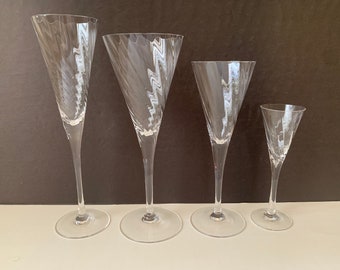 Vintage Sasaki Crystal Champagne Flutes, Sasaki Reflections Wine Glasses, Water Goblets, Cordials, Sasaki Toasting Flutes