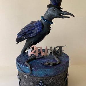 Handcrafted Halloween Centerpiece, Spooky Black Crow / Raven Halloween Decor, Handmade OOAK Halloween Prop