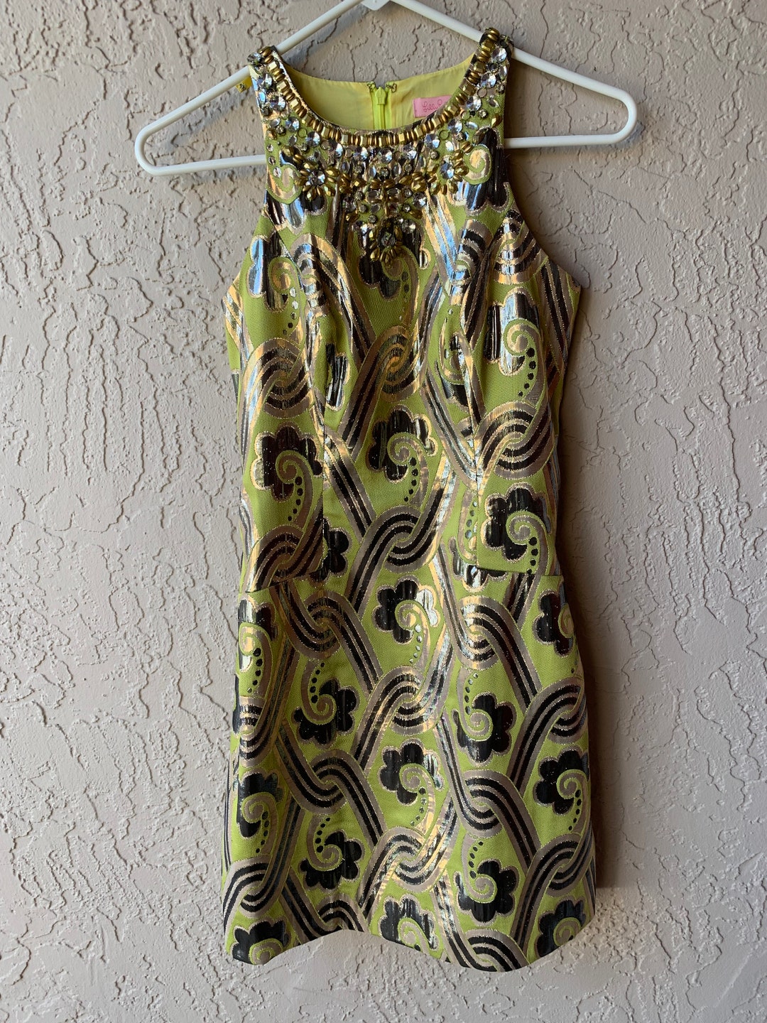 Lily Pulitzer Metallic Beaded Dress, Designer Cocktail Dress, Modern Party Dress