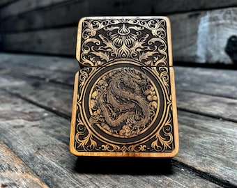 Dragon Ornament Engraved Teak Wood Lighter - A Unique and Personalized Gift