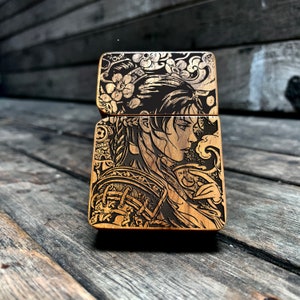 Lara Croft Tomb Raider Java Teakwood Engraved Lighter