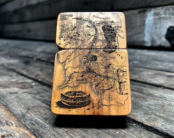 Ancient Fantasy Map Java Teakwood Engraved Lighter - Handmade Lighter Collectible Gift for Him