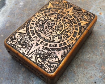 Maya-Kalender Java Teak Holz Zigarettenetui, Zigarettenschachtel, Zigarettenhalter, Kartenhalter