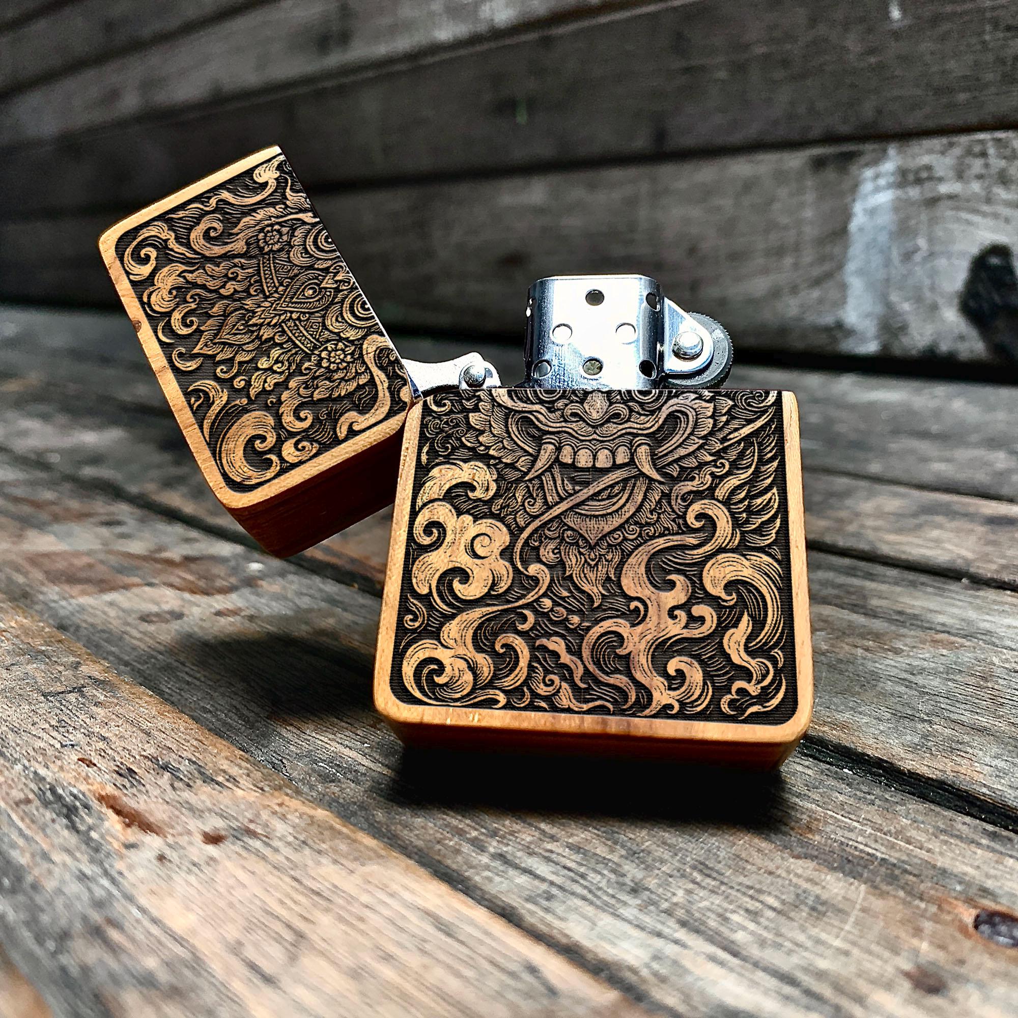 Barong Balinese Tattoo Style - Java Teakwood Engraved Lighter - Etsy