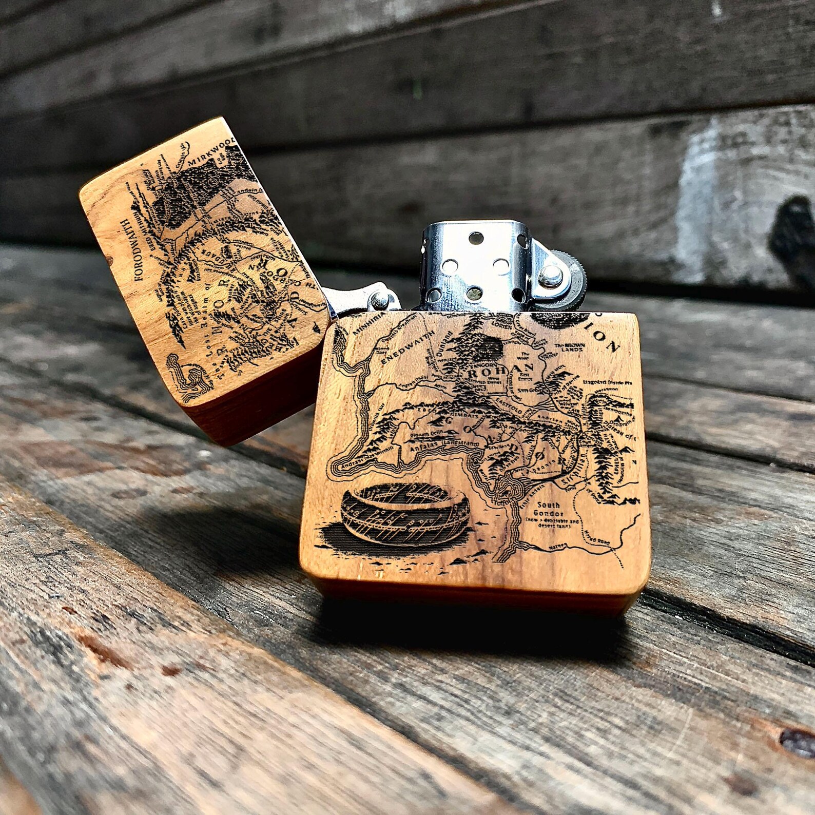 Ancient Fantasy Map Java Teakwood Engraved Lighter - Handmade Lighter ...
