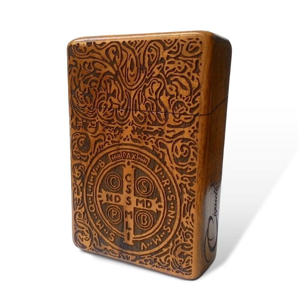 Constantine Engraved Handmade Wooden Cigarette Case Box Holder Carved Smoking Accessories