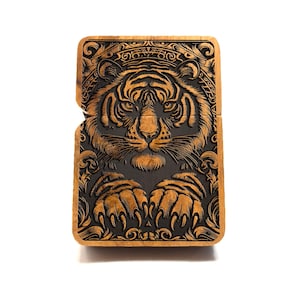 Handcrafted Tiger Engraved Wooden Lighter for Nature Lovers – Fierce Beauty in Your Hands