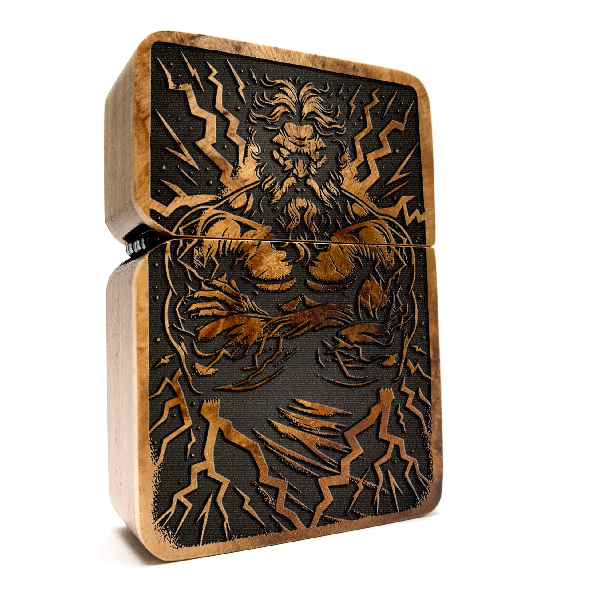 Handmade Engraved Lighter: Zeus Greek Mythology Java Teakwood Case
