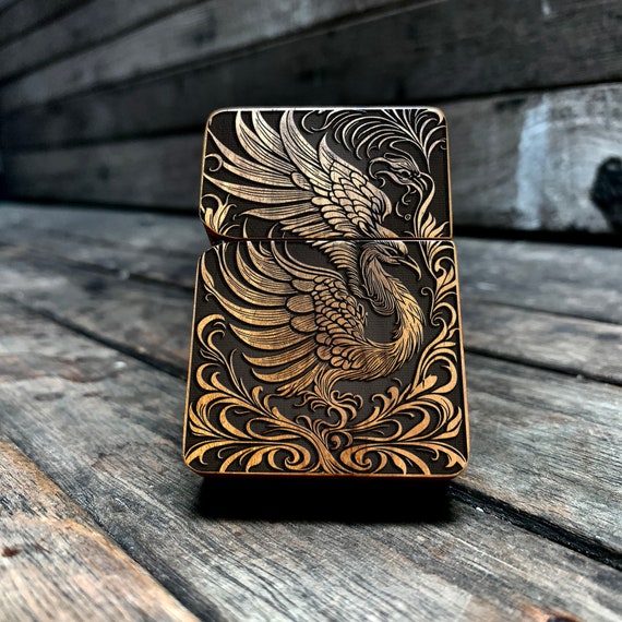 Phoenix Java Teakwood Engraved Lighter, Personalized Smoking Gifts
