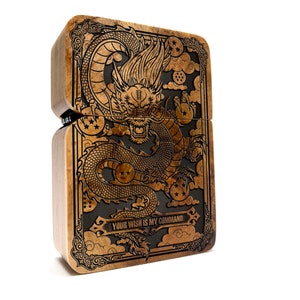 Japanese Style Dragon Armor Engraved Wooden Lighter, Personalized Birthday Gift