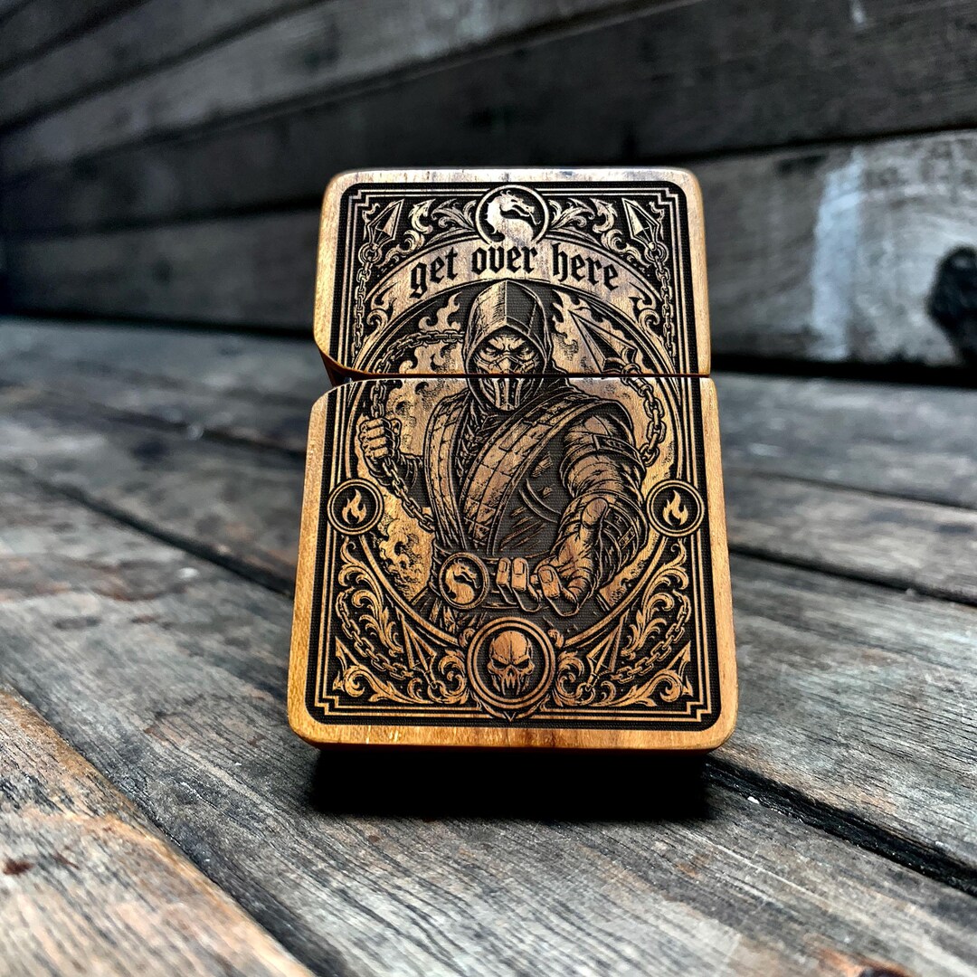 Scorpion Mortal Kombat Engraved Wooden Lighters, Personalized